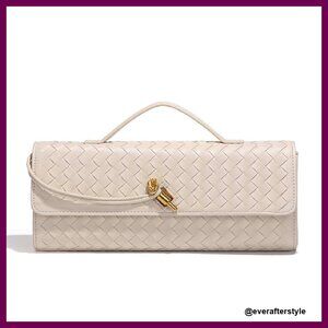 Handmade Woven Leather Evening Bag Elegant Chic Clutch Crossbody Purse